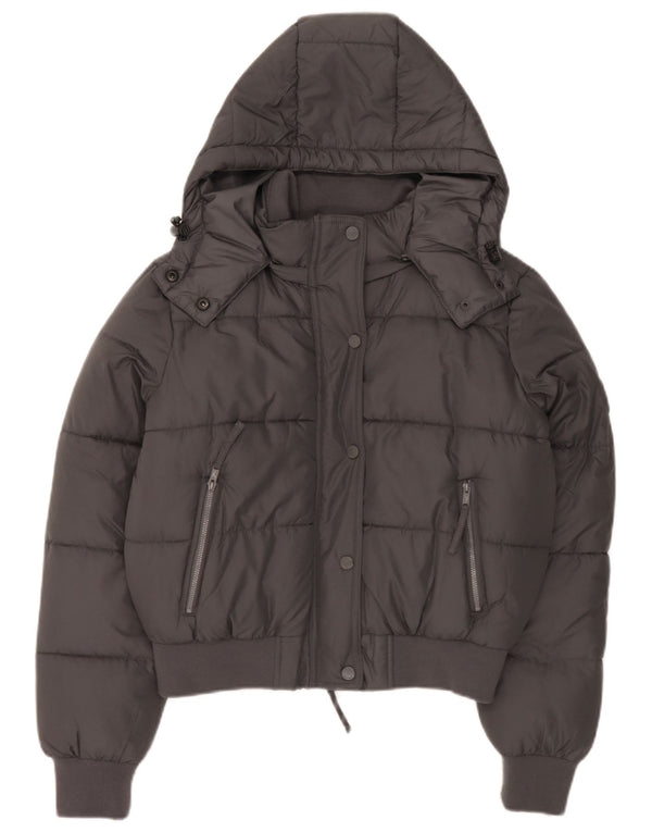 HOLLISTER Chaqueta acolchada extragrande con capucha para mujer UK 10 Small Grey Poliéster
