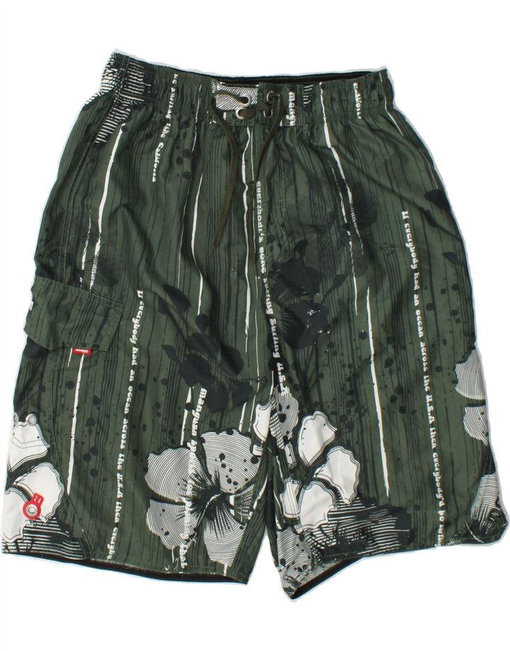 MANGUUN Mens Graphic Swimwear Large  Green Floral Polyester Vintage Manguun and Second-Hand Manguun from Messina Hembry 