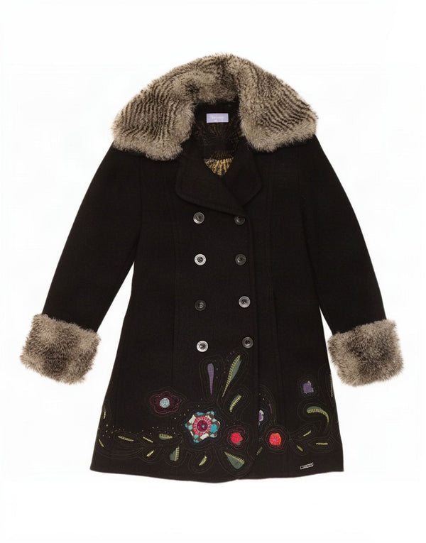 Desigual Abrigo gráfico de doble botonadura para mujer EU 42 Grande Negro Floral