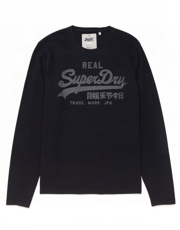 Superdry Top gráfico de manga larga de algodón azul marino grande para hombre