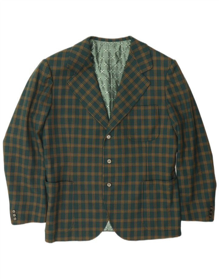 Vintage hombres 3 botones Blazer chaqueta Reino Unido 38 cheque verde medio