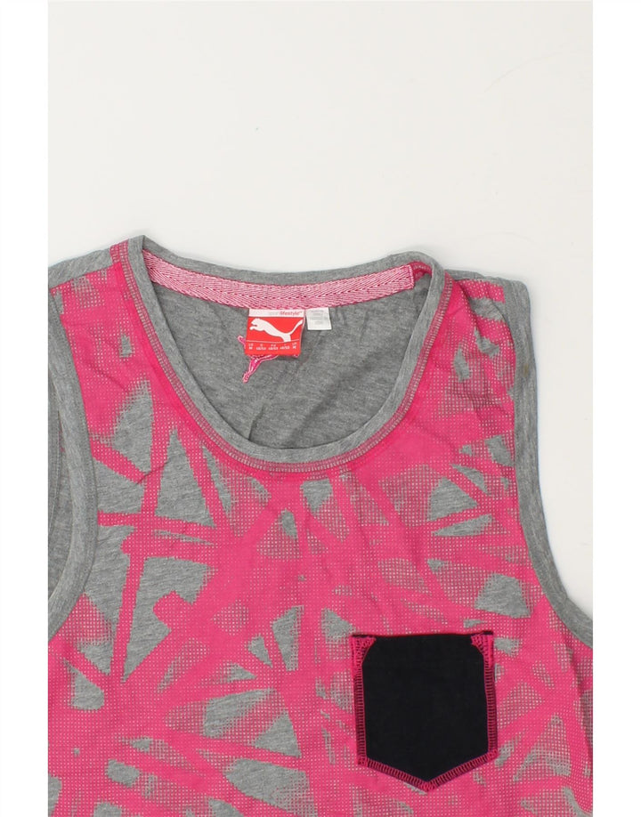 PUMA Womens Vest Top UK 12 Medium Grey Colourblock Cotton Vintage Puma and Second-Hand Puma from Messina Hembry 