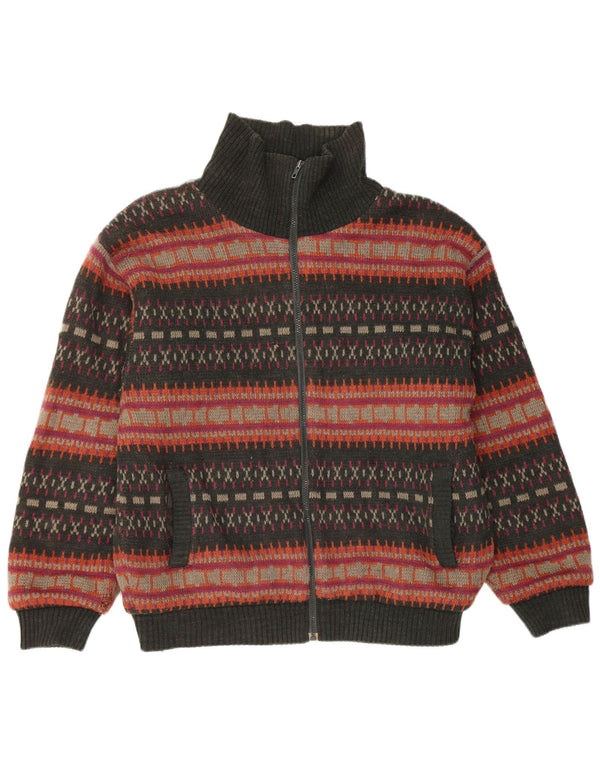 Vintage hombres Sherpa Cardigan suéter grande gris Fair Isle