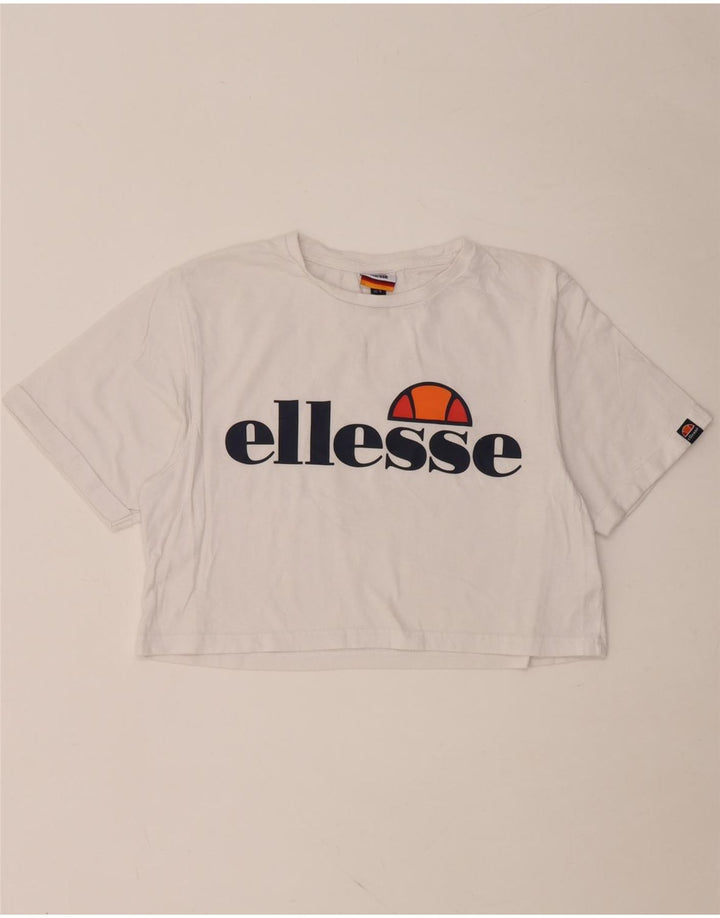 ELLESSE Camiseta corta gráfica para mujer Top UK 10 Small White Cotton