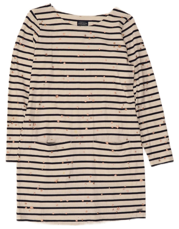 Joules Vestido tubo con estampado abstracto para mujer, talla 40, talla pequeña, color blanco a rayas