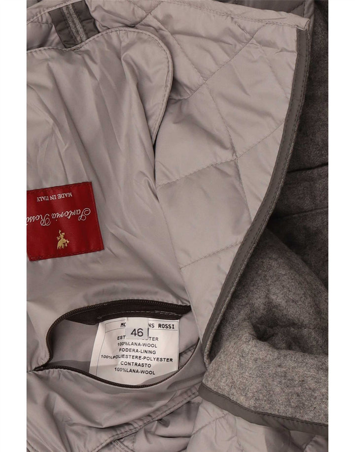 Sartoria Rossi Chaqueta tipo blazer acolchada con 3 botones para hombre IT 46 Small Grey Wool