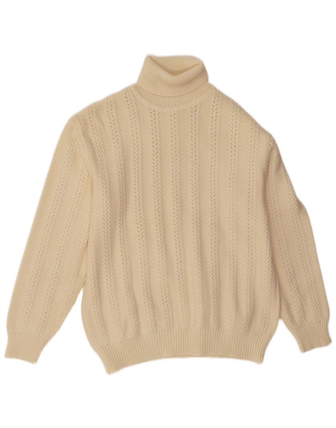 Vintage hombres rollo cuello jersey suéter grande blanco