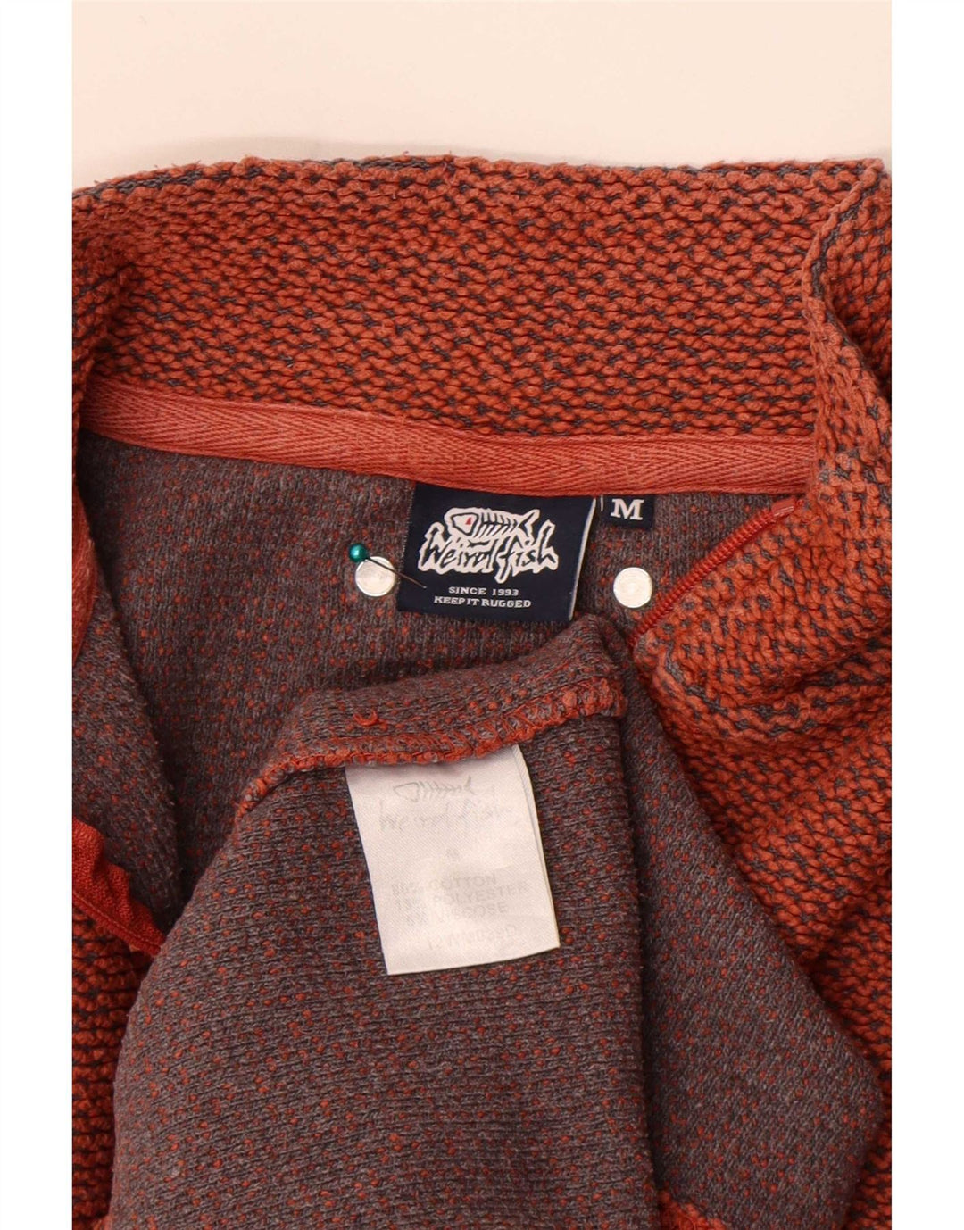 Weird Fish - Sudadera con cuello y cremallera para hombre, color naranja medio, algodón