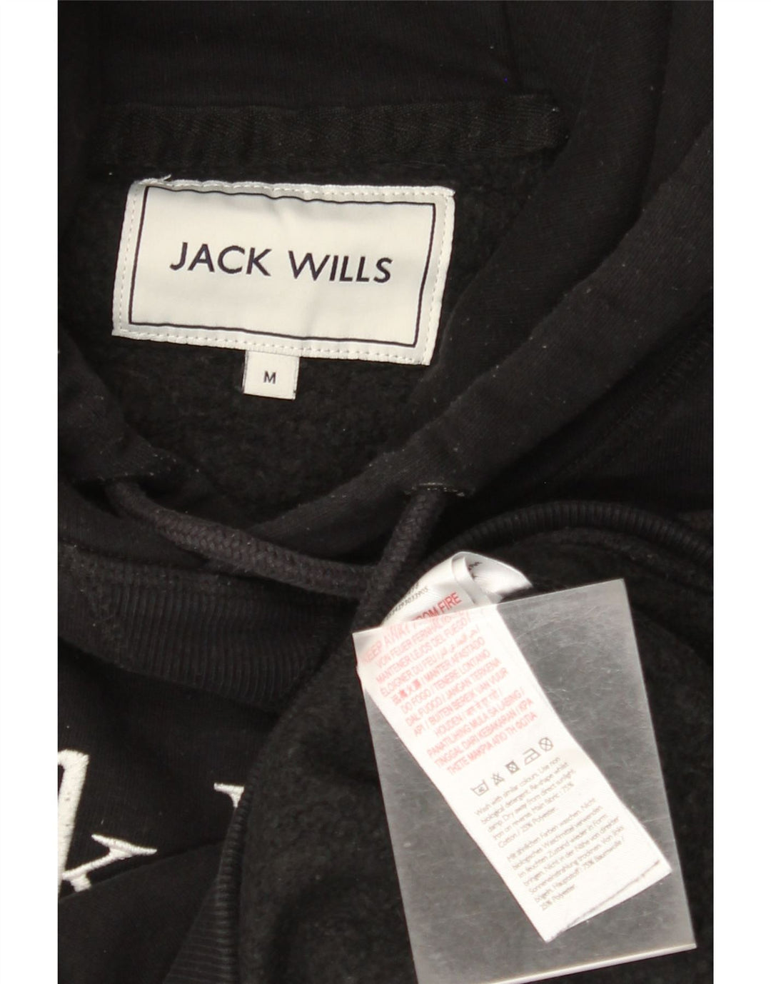 JACK WILLS Jersey con capucha y gráfico para hombre de algodón negro mediano