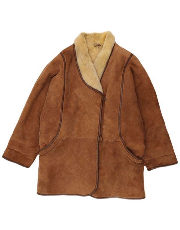 Vintage mujer oversize shearling abrigo IT 48 XL marrón shearling
