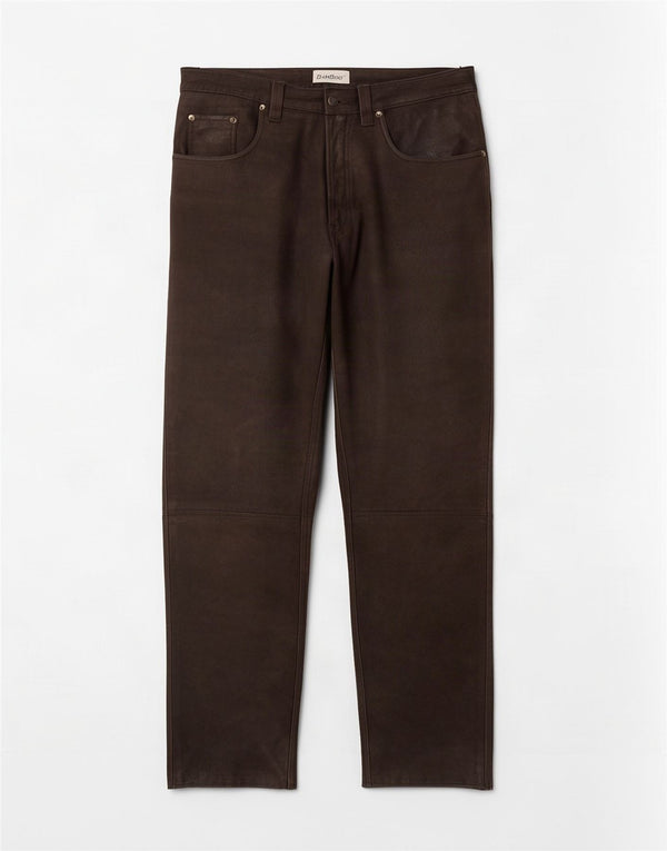 Pantalones de cuero rectos vintage para hombre W34 L32 Marrón