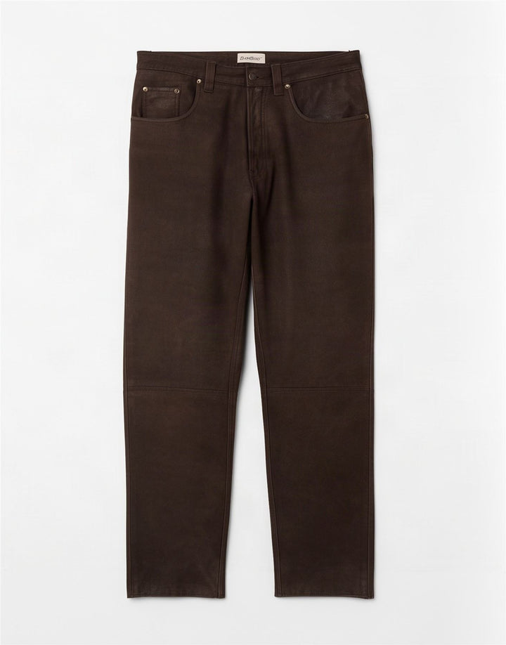 Pantalones de cuero rectos vintage para hombre W34 L32 Marrón