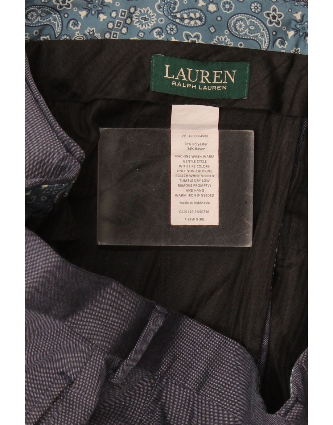Ralph Lauren Pantalón de traje recto para hombre W33 L30 Poliéster azul marino
