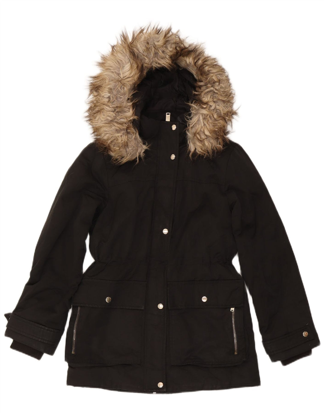 Topshop Parka con capucha para mujer UK 8 Small Poliéster negro