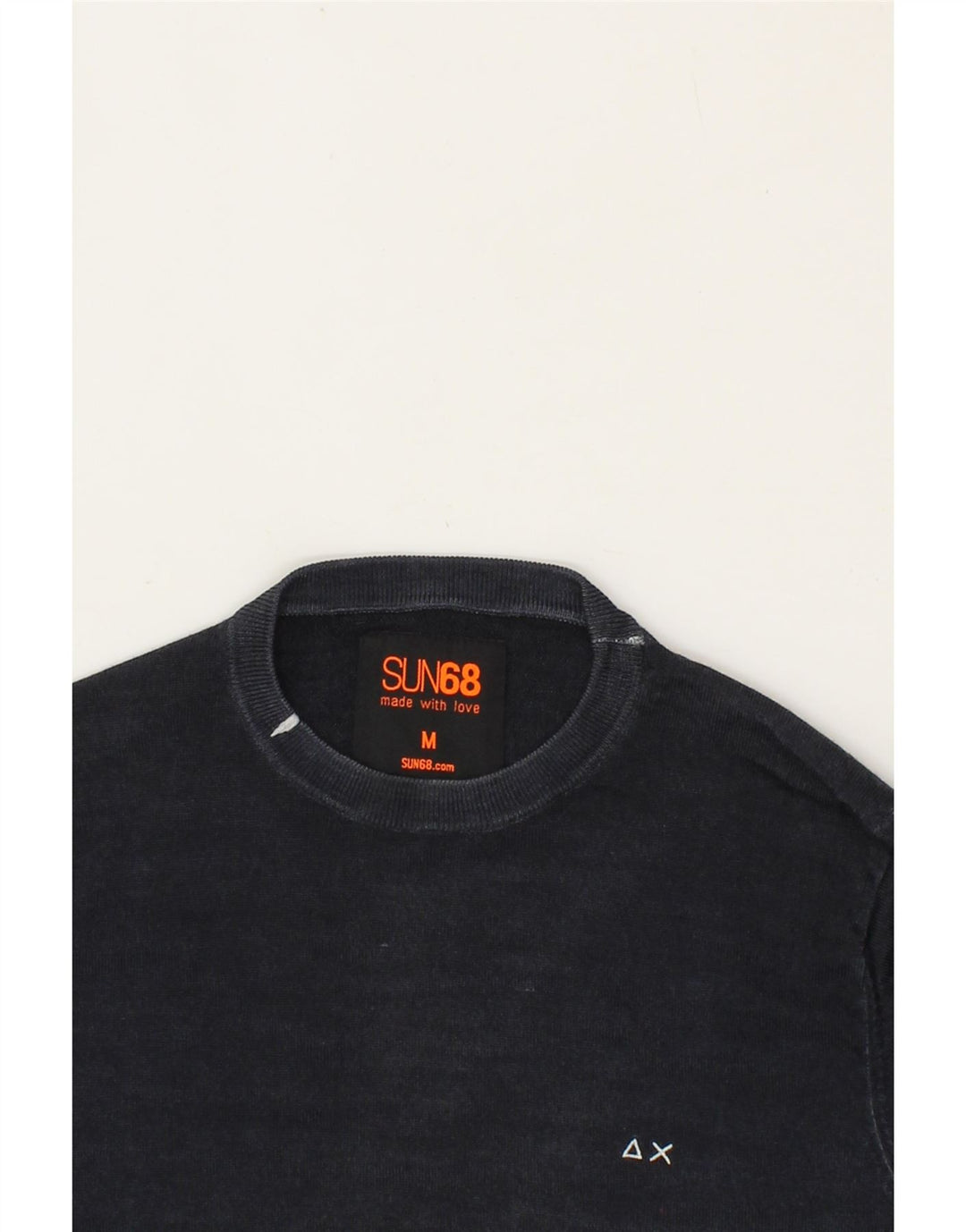 SUN68 Mens Crew Neck Jumper Sweater Medium Navy Blue Wool Vintage Sun68 and Second-Hand Sun68 from Messina Hembry 