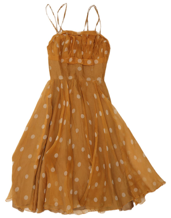 Vintage mujer A-Line vestido Reino Unido 8 pequeño lunar amarillo