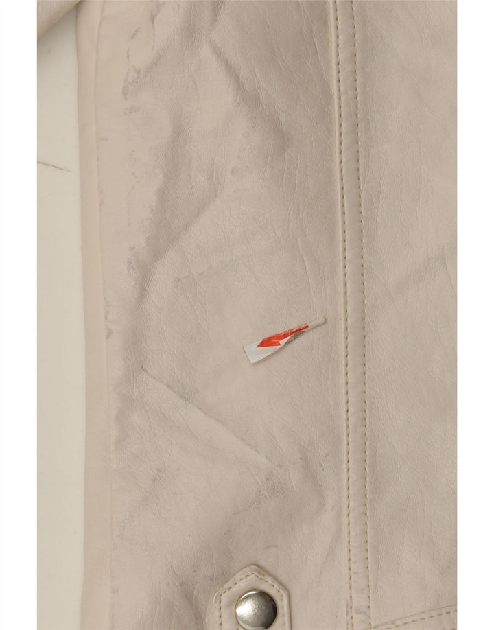 Topshop Chaqueta motera de piel sintética para mujer UK 8 Small Off White Poliuretano