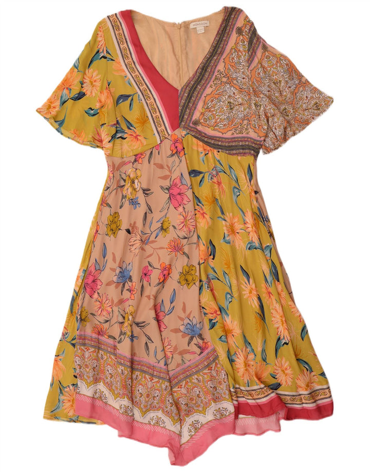 MONSOON Vestido asimétrico para mujer UK 44 Grande Patchwork multicolor