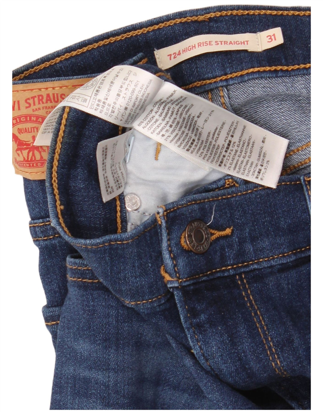 LEVI'S Jeans rectos de talle alto 724 para mujer W31 L32 Algodón azul