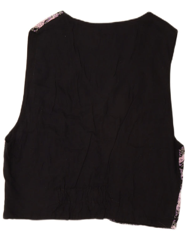 VINTAGE Chaleco para hombre IT 52/54 Viscosa floral negra grande