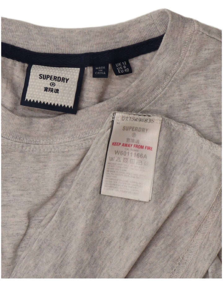 Superdry Mujer Graphic Top Manga Larga UK 42 Algodón Gris Medio