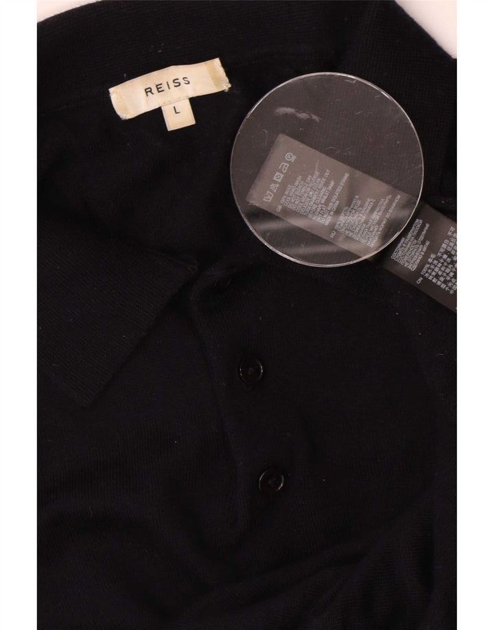 Reiss Hombre Polo Cuello Jersey Suéter Grande Lana Azul Marino