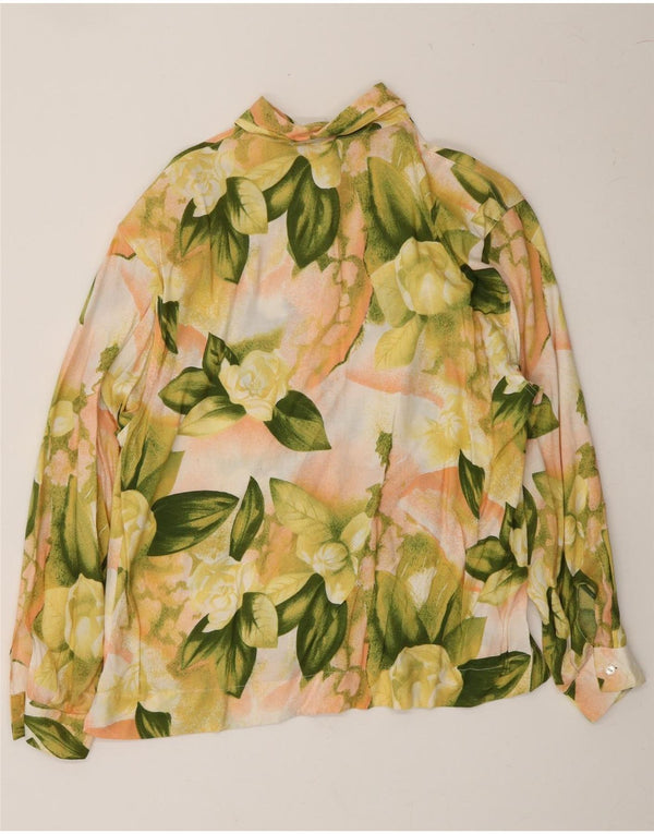 VINTAGE Camisa de mujer Reino Unido 10 Pequeño Amarillo Floral