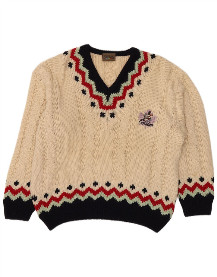 SEVRES Jersey con cuello en V para hombre IT 50 Lana Fair Isle beige medio