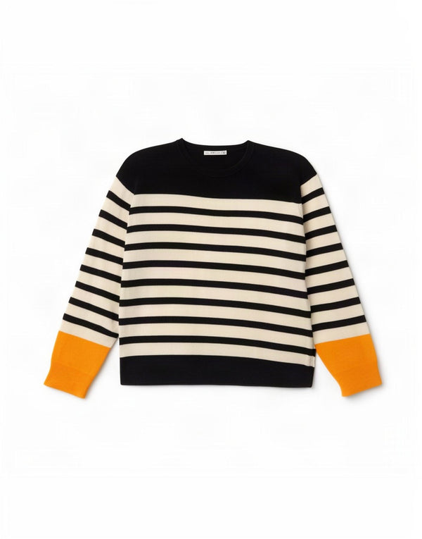 Zara Mujer Suéter De Cuello Redondo De Gran Tamaño UK 10 Small Black Stripes