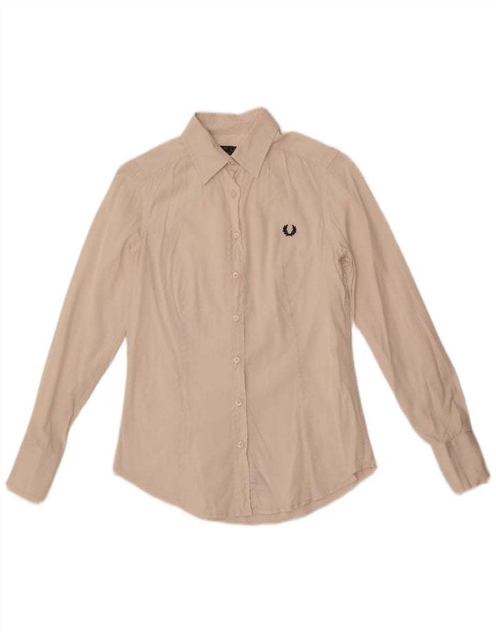 Camisa Fred Perry Mujer UK 10 Small Algodón Blanco