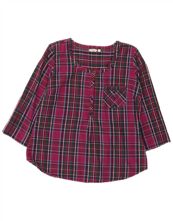Camisa tipo pulóver de manga 3/4 para mujer de Fat Face UK 44 Algodón a cuadros granate mediano