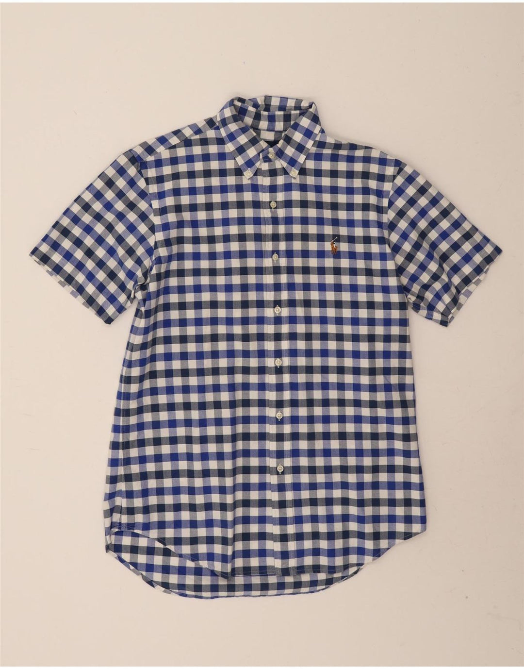Ralph Lauren Camisa de manga corta para hombre de algodón a cuadros azul medio