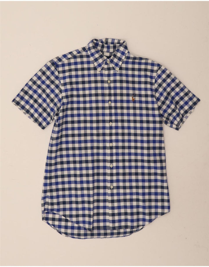 Ralph Lauren Camisa de manga corta para hombre de algodón a cuadros azul medio