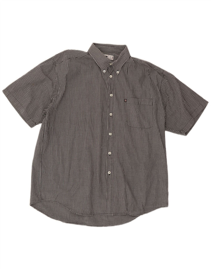 FILA Camisa de manga corta para hombre XL Algodón a cuadros negro