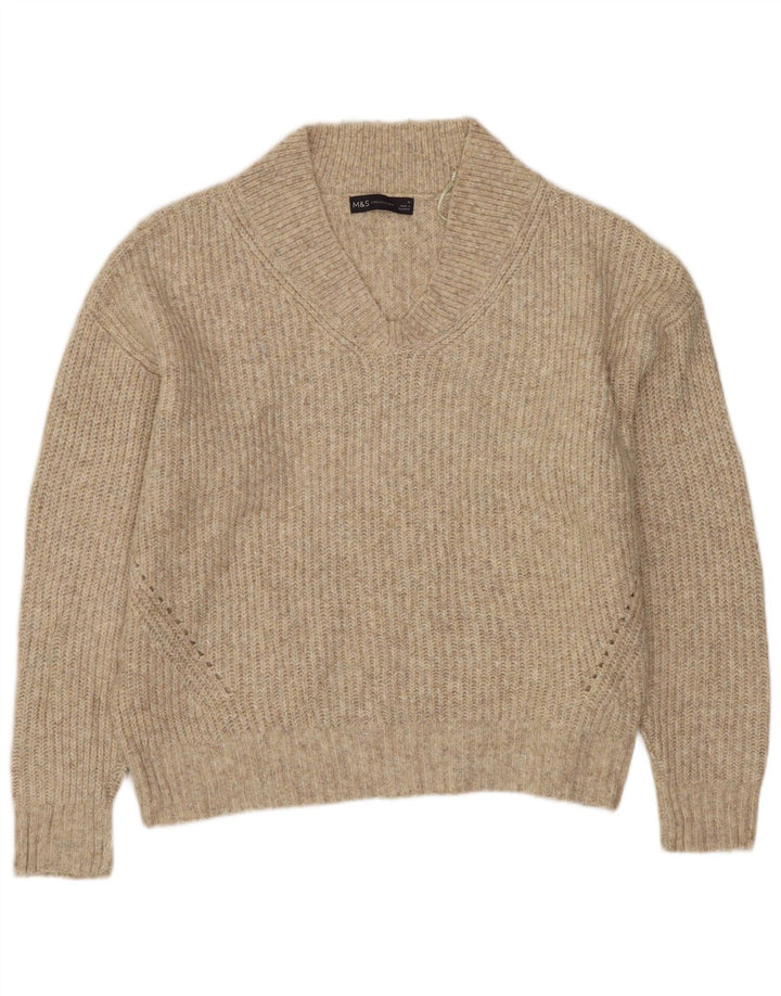 MARKS & SPENCER Suéter corto con cuello en V para mujer UK 44 Medio Beige