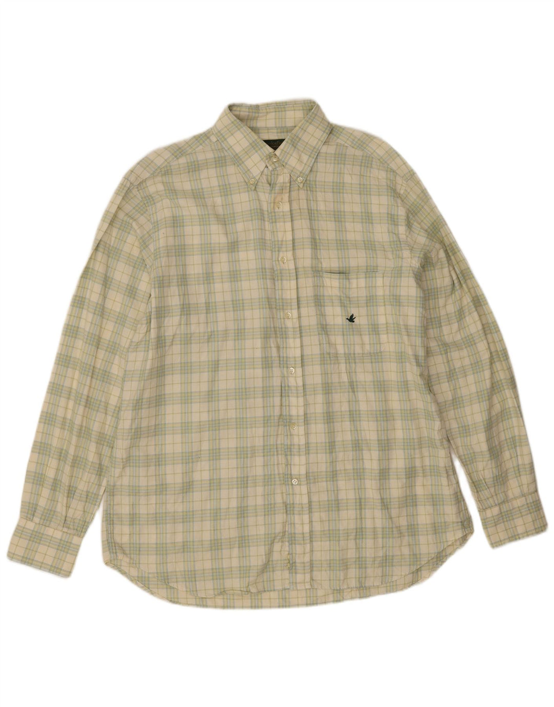 Camisa Brooksfield para hombre talla 43 algodón a cuadros verde grande