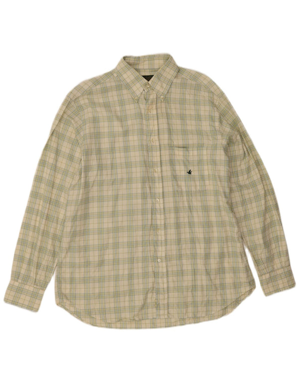 Camisa Brooksfield para hombre talla 43 algodón a cuadros verde grande