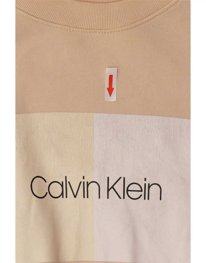 Calvin Klein Sudadera de gran tamaño con gráfico para mujer UK 10 Small Beige