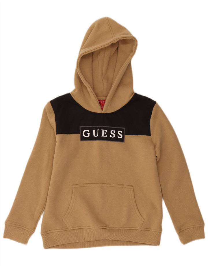 GUESS Jersey con capucha estampada para niños 7-8 años Algodón color block beige