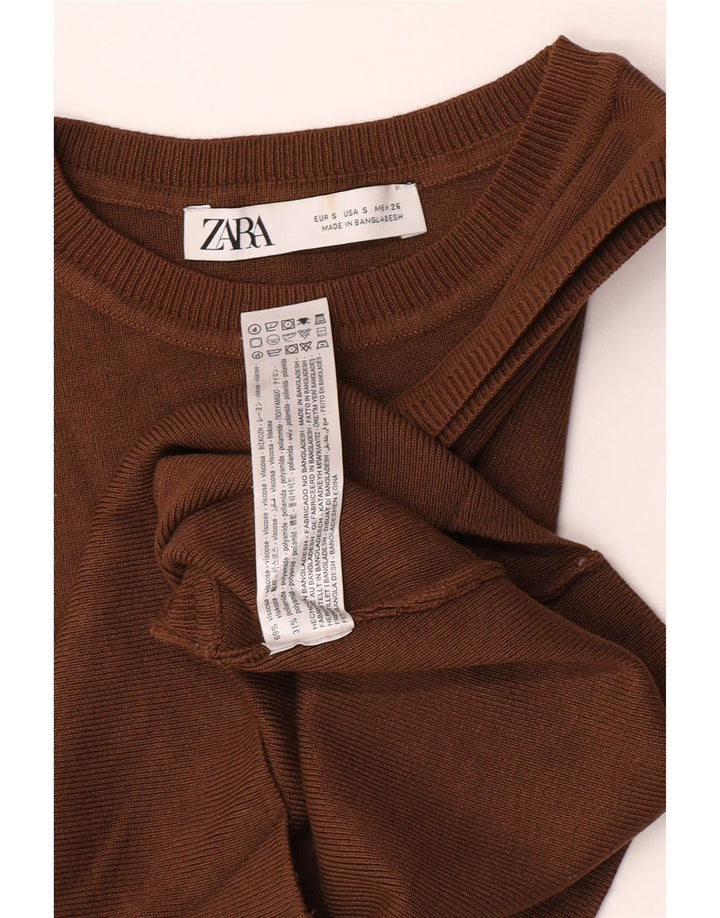 Zara Mujer Chaleco Tank Top UK 8 Small Marrón Viscosa