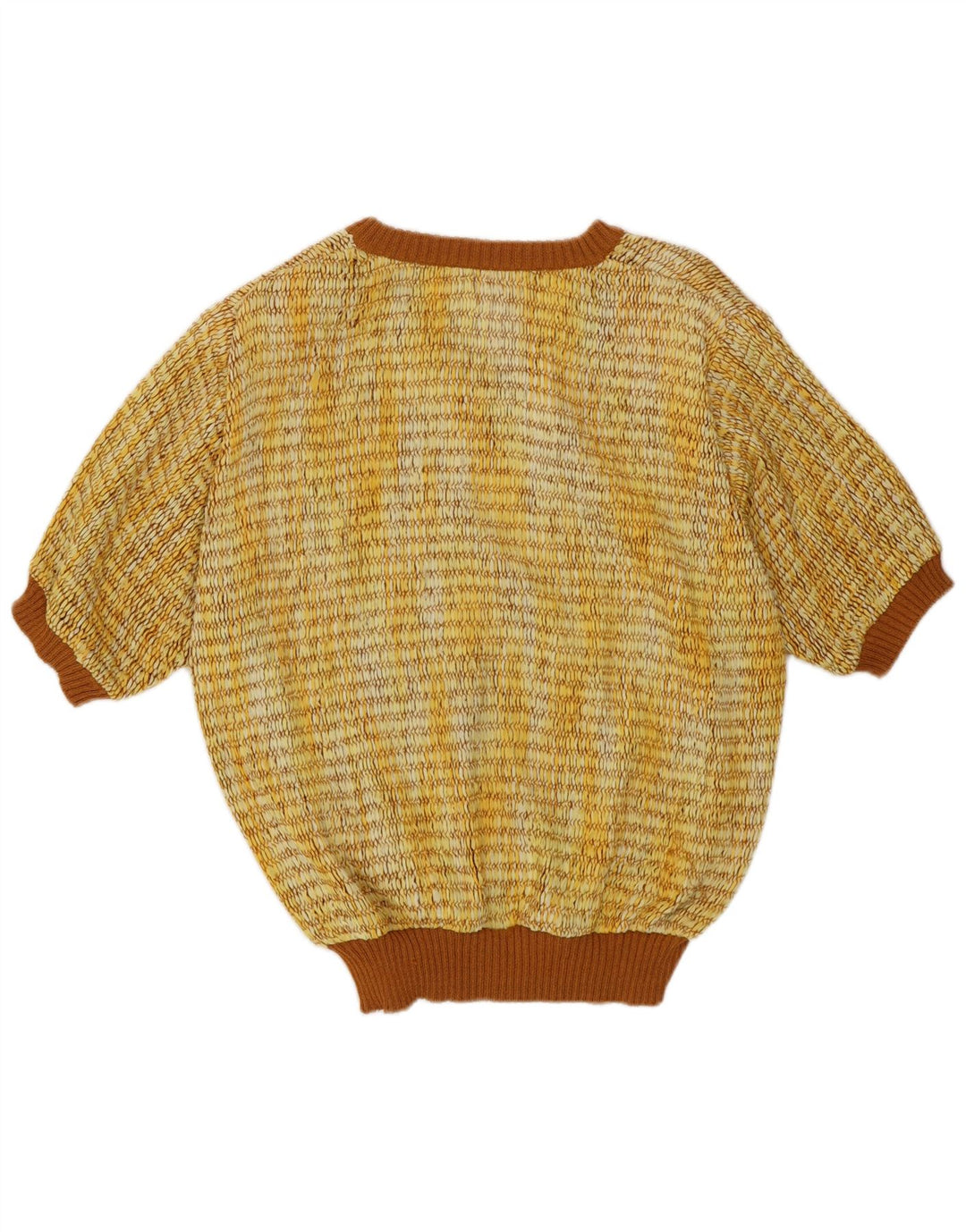 Vintage mujer manga corta V-cuello jumper suéter IT 44 amarillo medio