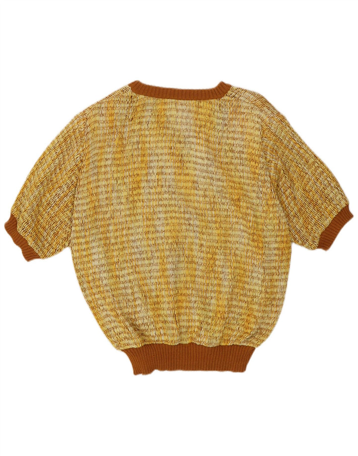 Vintage mujer manga corta V-cuello jumper suéter IT 44 amarillo medio