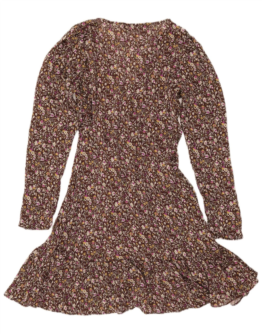 ZARA Vestido cruzado de manga larga para mujer UK 6 XS Marrón Floral