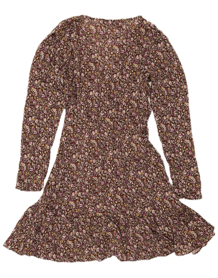 ZARA Vestido cruzado de manga larga para mujer UK 6 XS Marrón Floral