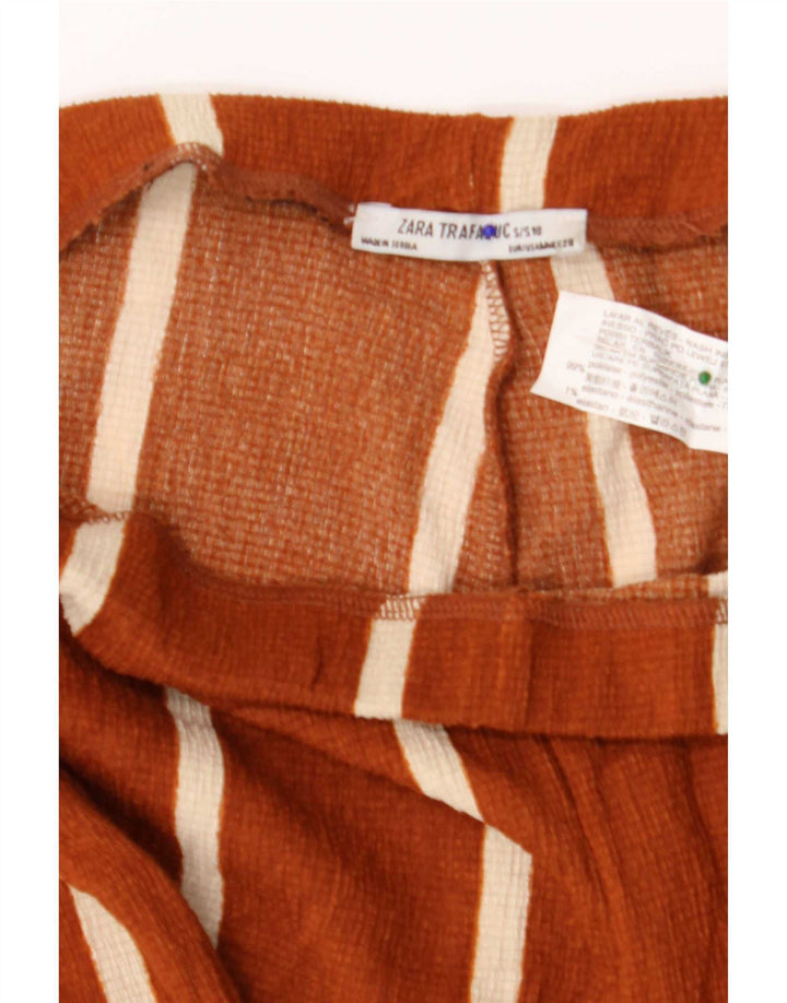 Zara Mujer Pantalón Ancho Mediano W28 L31 Poliéster Rayas Marrón
