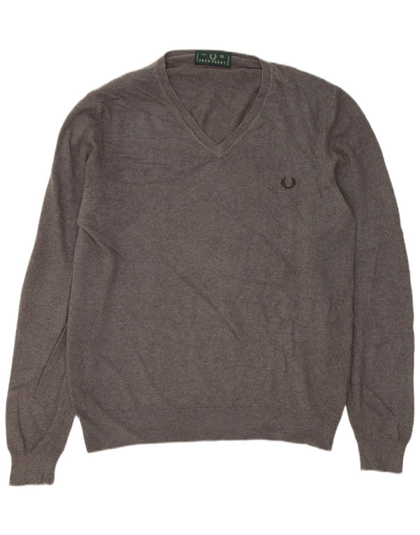 Fred Perry Jersey Con Cuello En V Para Hombre XL Lana Gris