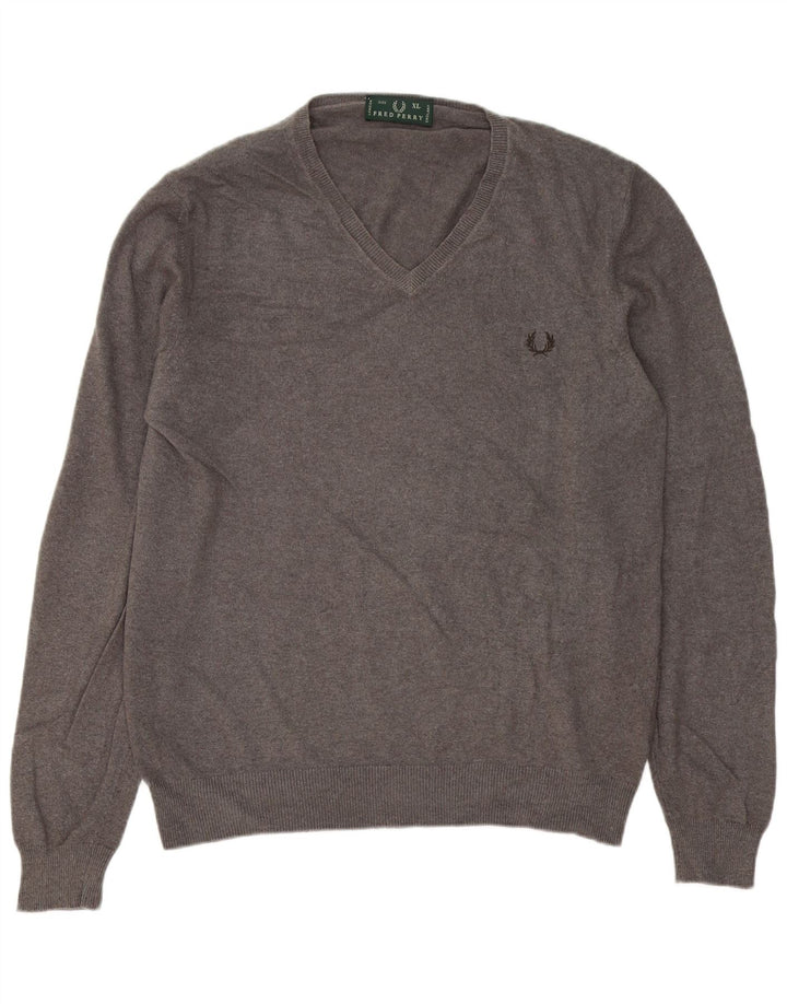 Fred Perry Jersey Con Cuello En V Para Hombre XL Lana Gris