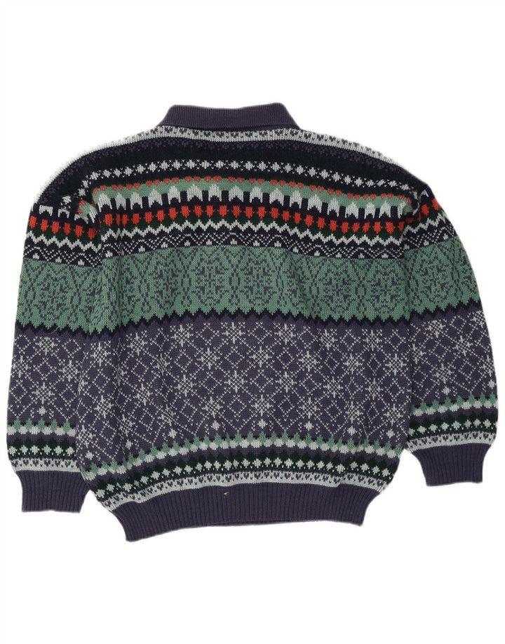 Vintage hombres polo cuello jersey suéter IT 50 medio multicolor Fair Isle