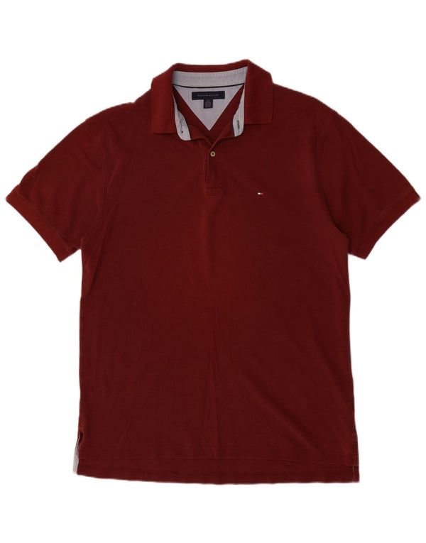 TOMMY HILFIGER Mens Polo Shirt Large Burgundy Cotton