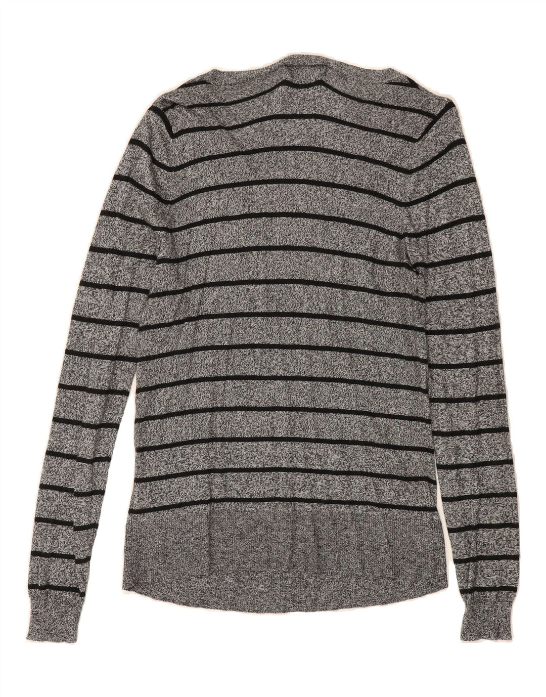 MOSSIMO Womens V-Neck Jumper Sweater UK 12 Medium Grey Striped Nylon Vintage Mossimo and Second-Hand Mossimo from Messina Hembry 